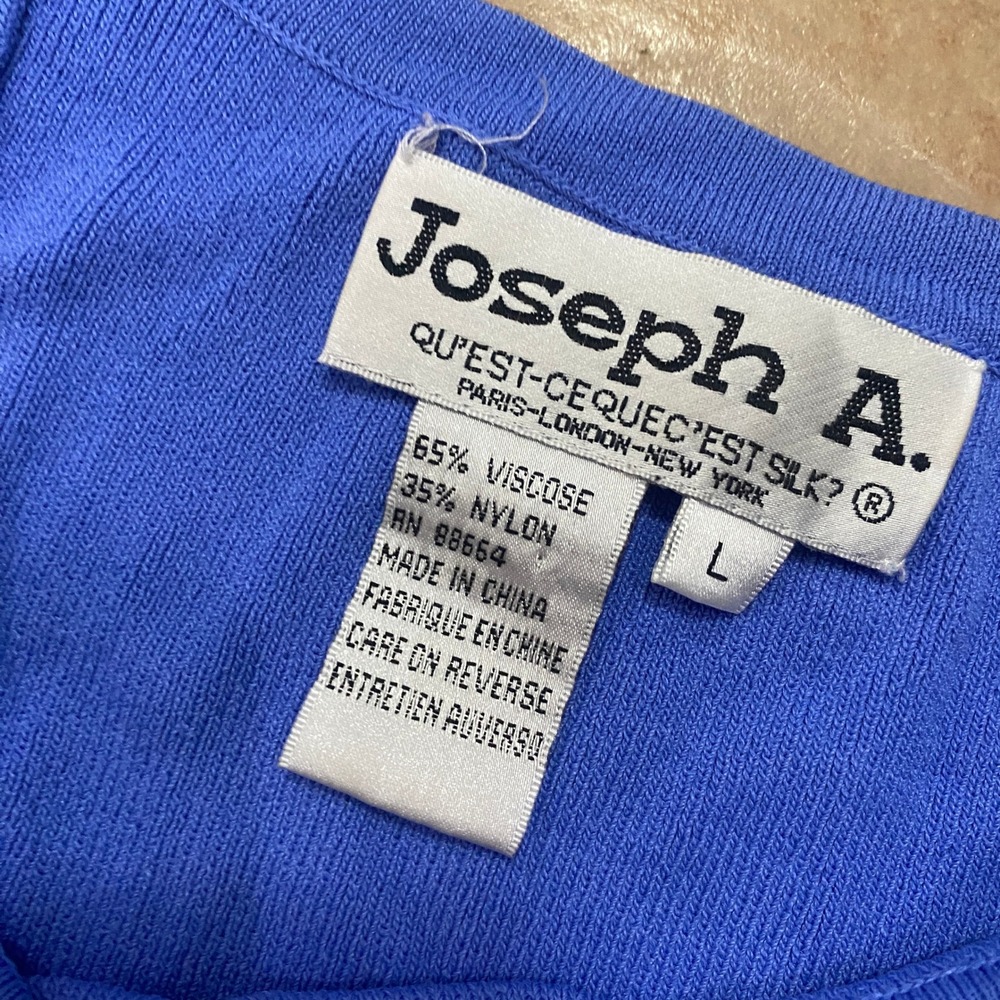 Vintage 90s Joseph A Large Cobalt Blue Ribbed Asymmetrical Buckle Strap Tank Top - Picture 6 of 9